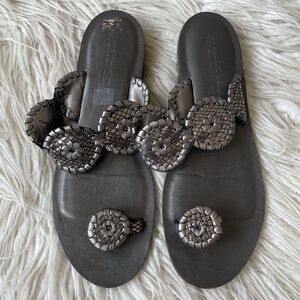 Jack Rogers Metallic Silver Gunmetal Santa Fe Toe Ring Loop Sandals Size 8 EUC